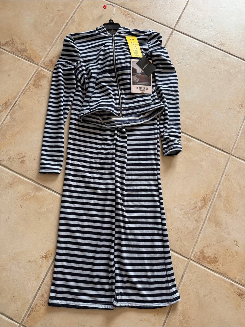 Forever 21 Navy and light blue Striped Zip Hoodie Set